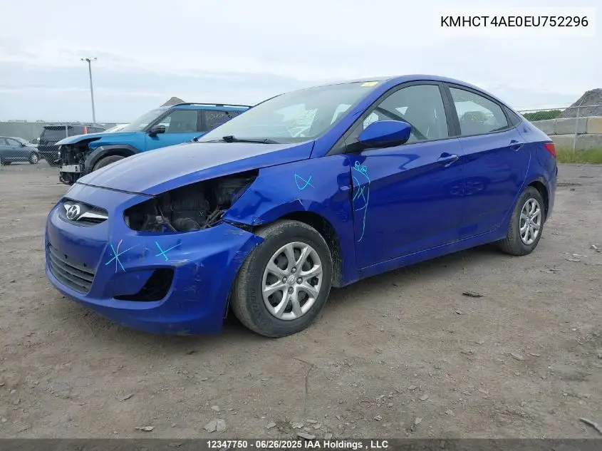 2014 Hyundai Accent VIN: KMHCT4AE0EU752296 Lot: 12347750