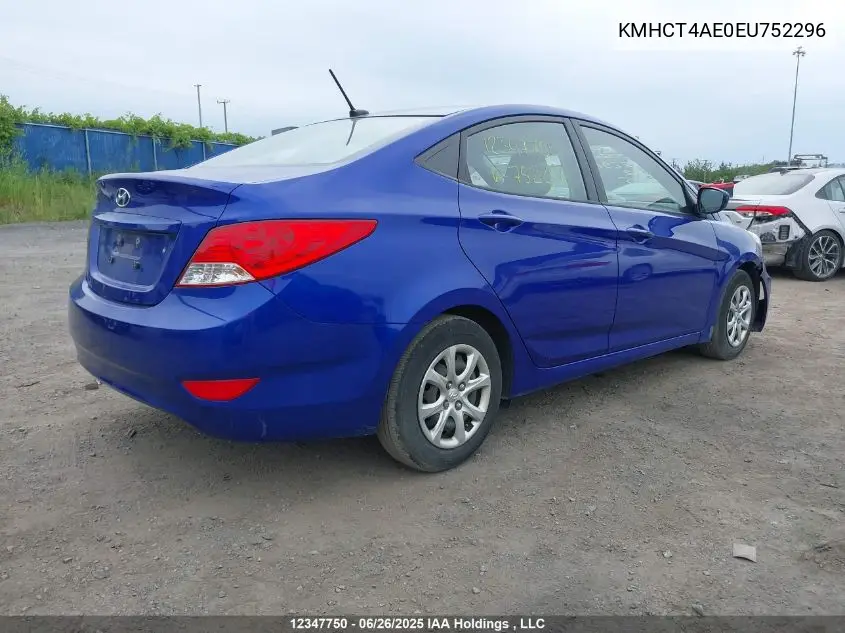 2014 Hyundai Accent VIN: KMHCT4AE0EU752296 Lot: 12347750