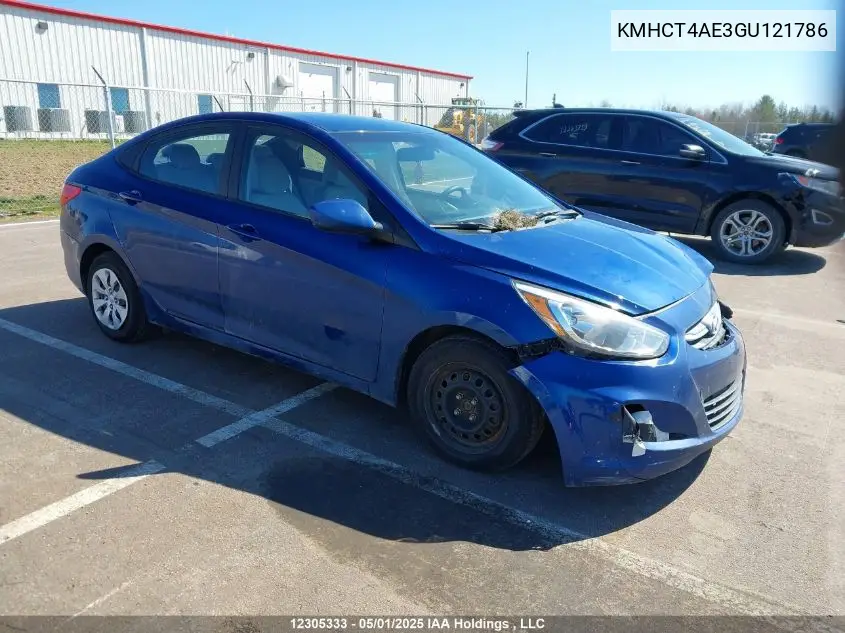 2016 Hyundai Accent Gl VIN: KMHCT4AE3GU121786 Lot: 12305333