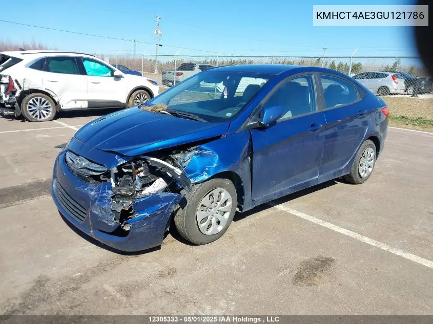 2016 Hyundai Accent Gl VIN: KMHCT4AE3GU121786 Lot: 12305333