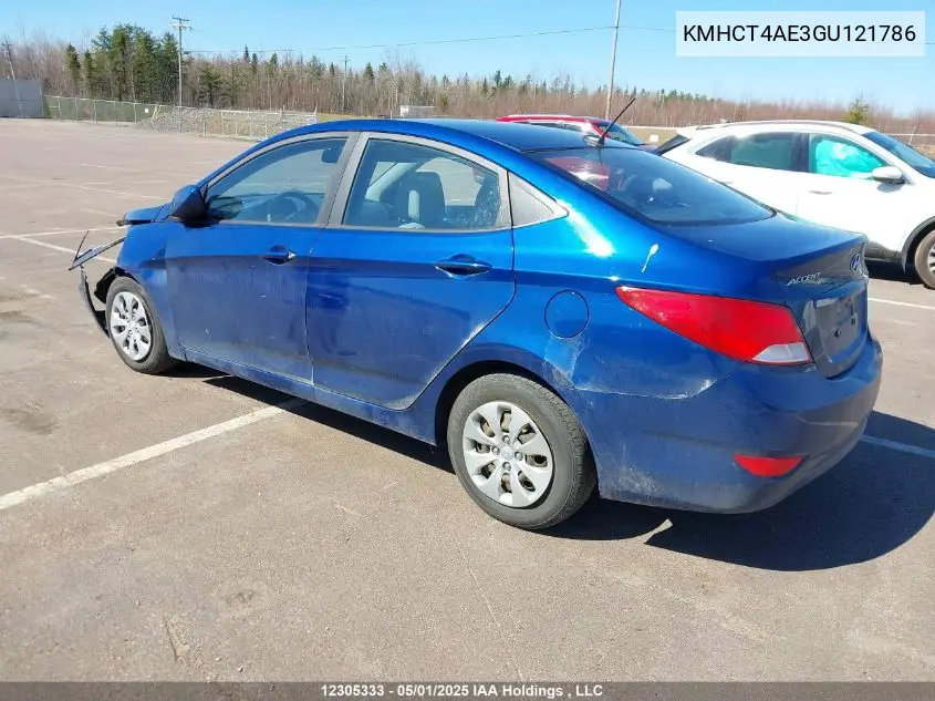 2016 Hyundai Accent Gl VIN: KMHCT4AE3GU121786 Lot: 12305333