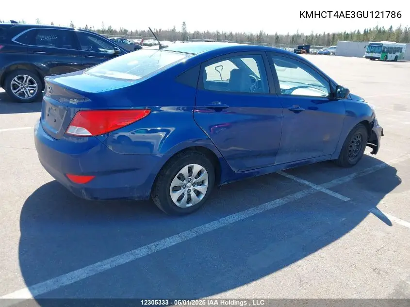 2016 Hyundai Accent Gl VIN: KMHCT4AE3GU121786 Lot: 12305333