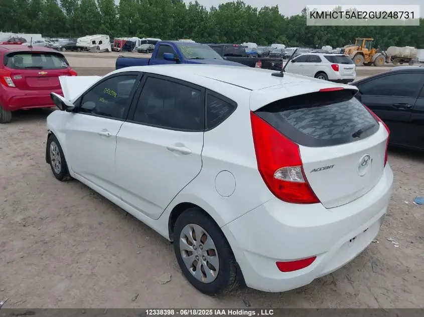 2016 Hyundai Accent Gl VIN: KMHCT5AE2GU248731 Lot: 12338398