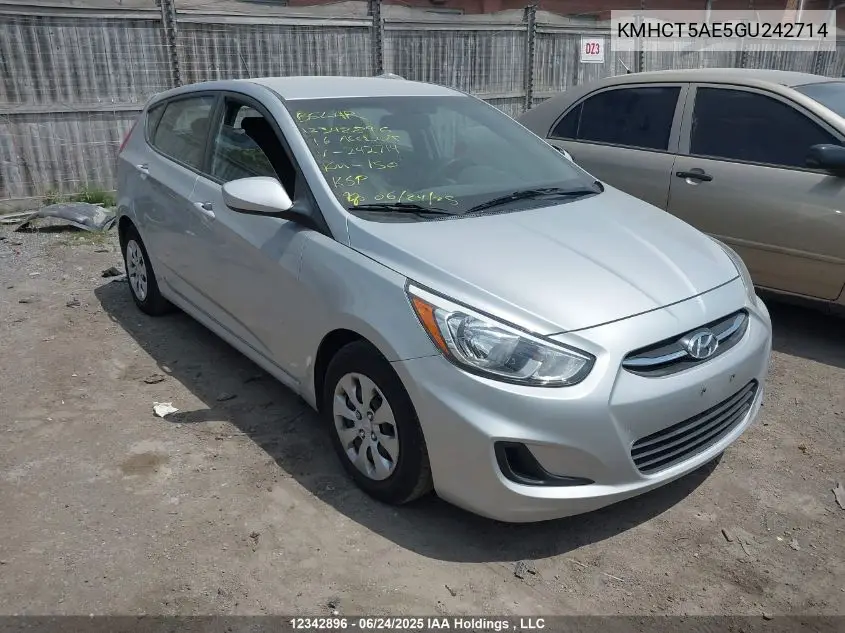 2016 Hyundai Accent VIN: KMHCT5AE5GU242714 Lot: 12342896