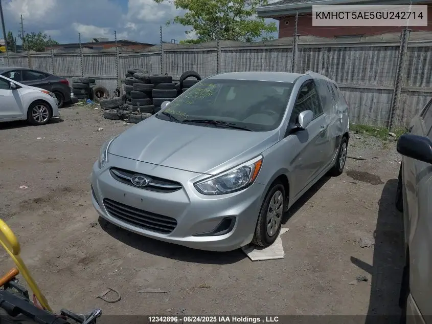 2016 Hyundai Accent VIN: KMHCT5AE5GU242714 Lot: 12342896