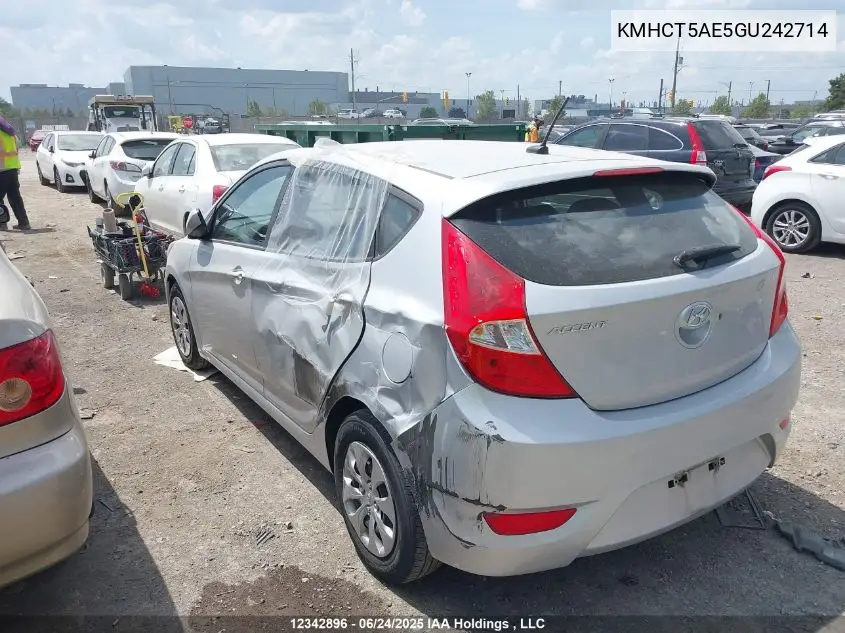 2016 Hyundai Accent VIN: KMHCT5AE5GU242714 Lot: 12342896