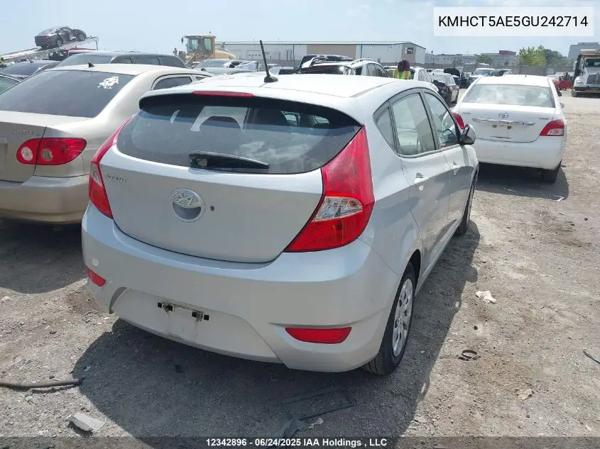 2016 Hyundai Accent VIN: KMHCT5AE5GU242714 Lot: 12342896