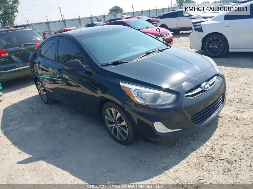 2016 Hyundai Accent Se VIN: KMHCT4AE3GU010851 Lot: 12362312