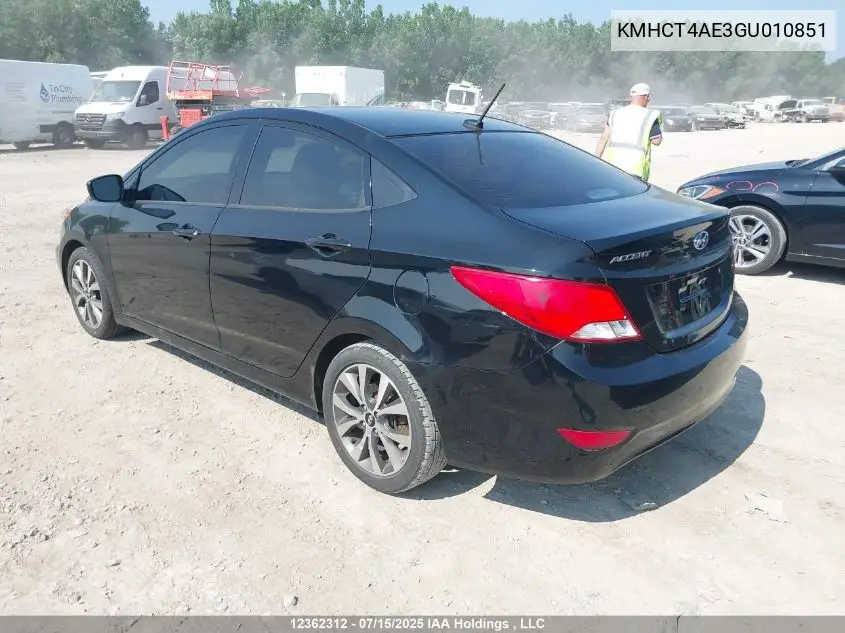 2016 Hyundai Accent Se VIN: KMHCT4AE3GU010851 Lot: 12362312