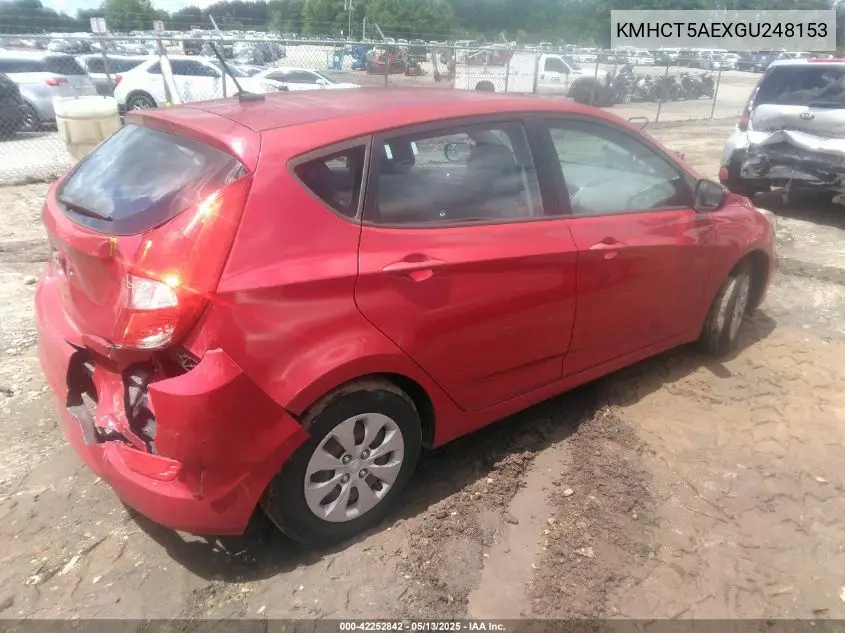2016 Hyundai Accent Se VIN: KMHCT5AEXGU248153 Lot: 42252842