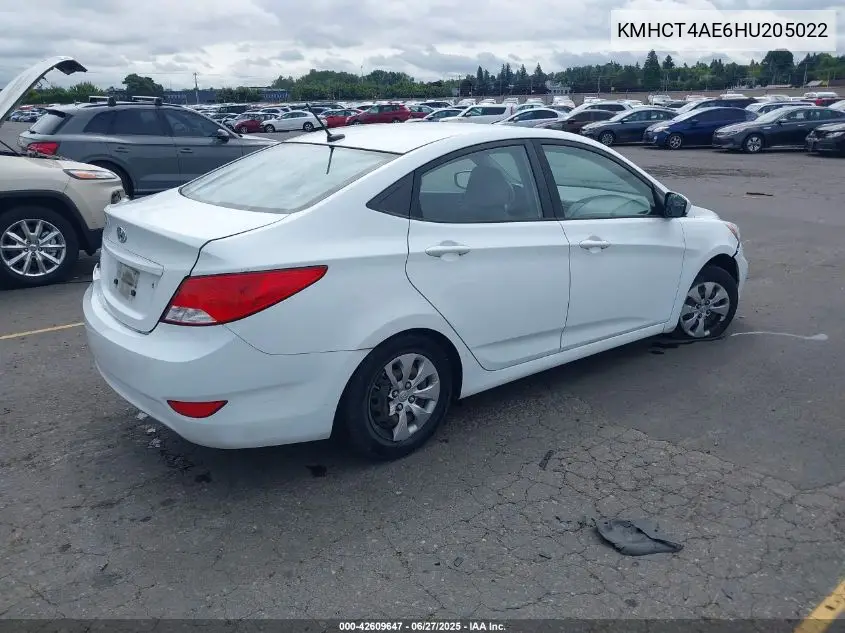 2017 Hyundai Accent Se VIN: KMHCT4AE6HU205022 Lot: 42609647
