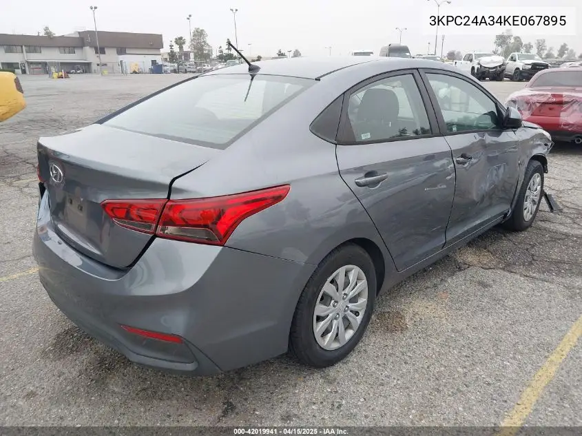 2019 Hyundai Accent Se VIN: 3KPC24A34KE067895 Lot: 42019941