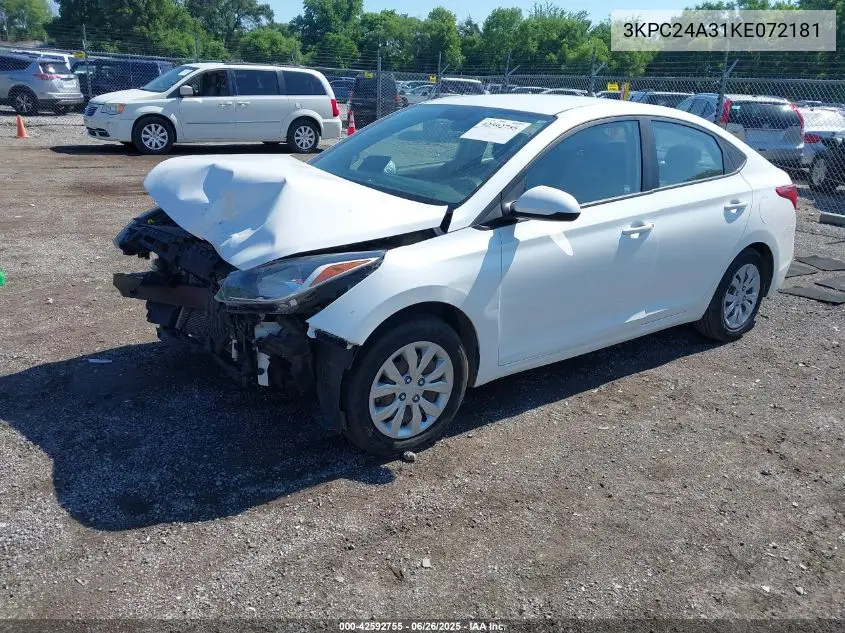 2019 Hyundai Accent Se VIN: 3KPC24A31KE072181 Lot: 42592755