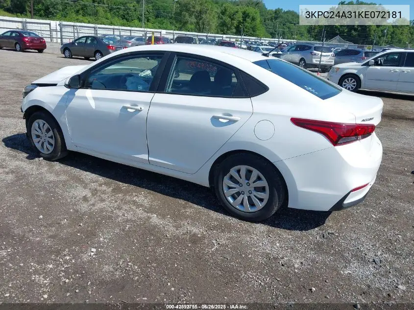 2019 Hyundai Accent Se VIN: 3KPC24A31KE072181 Lot: 42592755