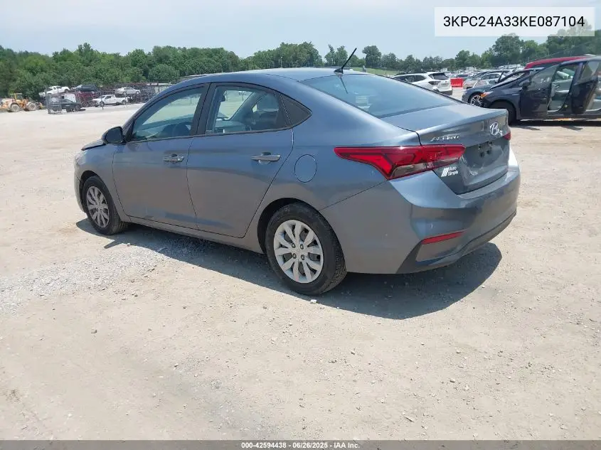2019 Hyundai Accent Se VIN: 3KPC24A33KE087104 Lot: 42594438