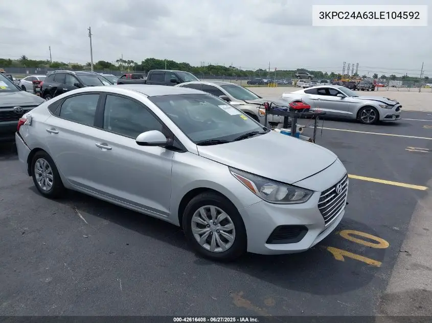 2020 Hyundai Accent Se VIN: 3KPC24A63LE104592 Lot: 42616408