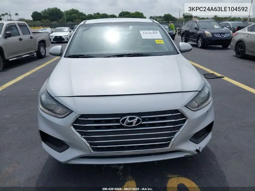2020 Hyundai Accent Se VIN: 3KPC24A63LE104592 Lot: 42616408