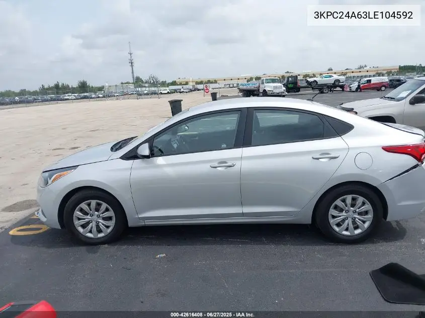 2020 Hyundai Accent Se VIN: 3KPC24A63LE104592 Lot: 42616408