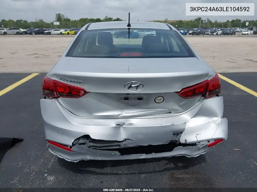 2020 Hyundai Accent Se VIN: 3KPC24A63LE104592 Lot: 42616408