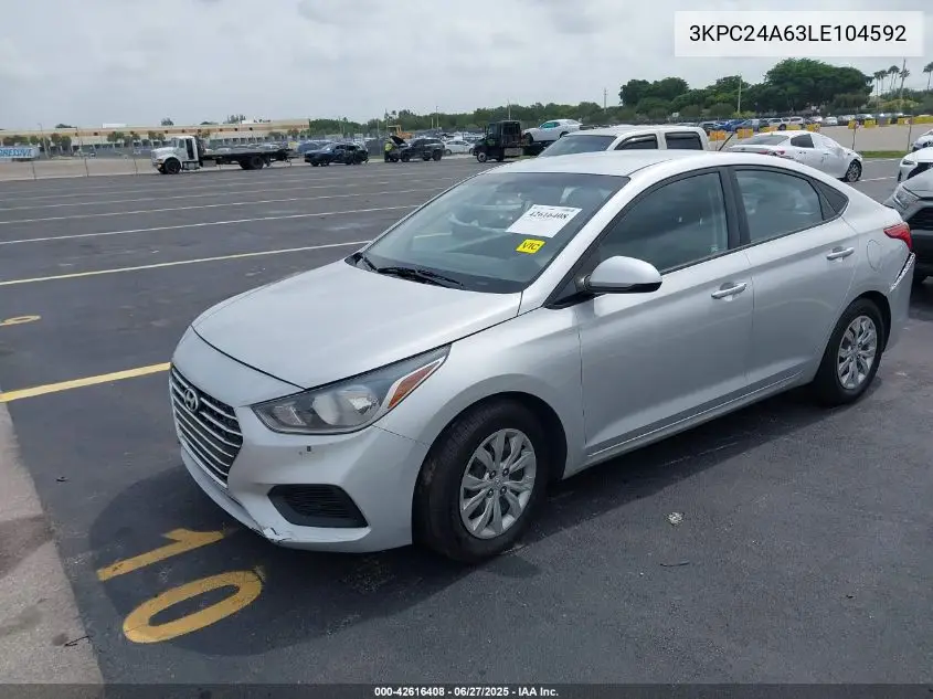 2020 Hyundai Accent Se VIN: 3KPC24A63LE104592 Lot: 42616408