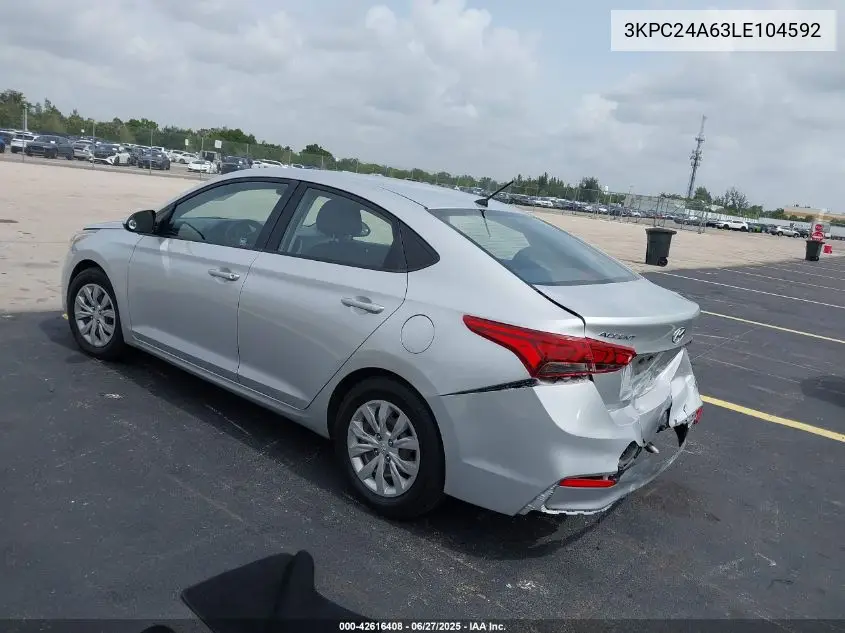 2020 Hyundai Accent Se VIN: 3KPC24A63LE104592 Lot: 42616408