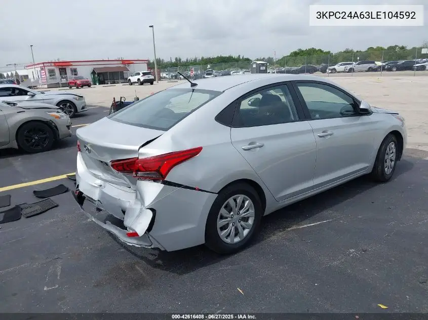 2020 Hyundai Accent Se VIN: 3KPC24A63LE104592 Lot: 42616408