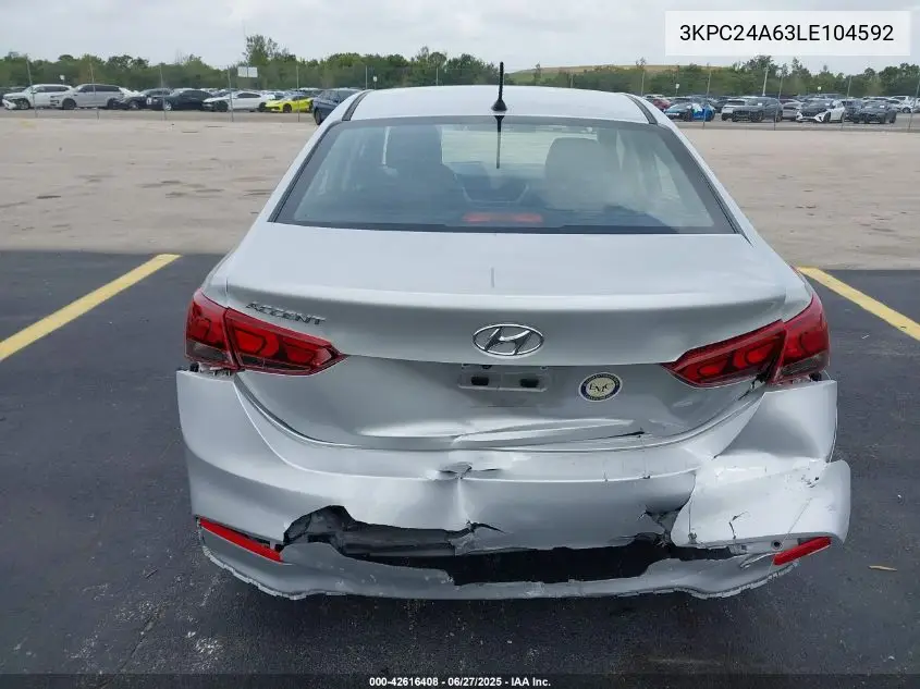 2020 Hyundai Accent Se VIN: 3KPC24A63LE104592 Lot: 42616408