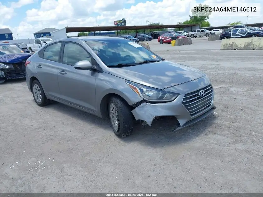 2021 Hyundai Accent Se VIN: 3KPC24A64ME146612 Lot: 42546348