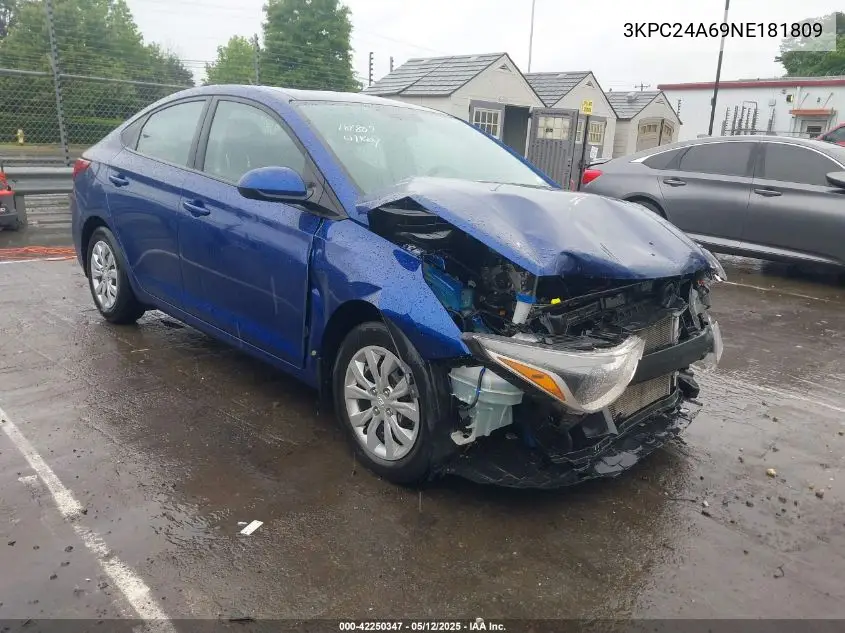2022 Hyundai Accent Se VIN: 3KPC24A69NE181809 Lot: 42250347