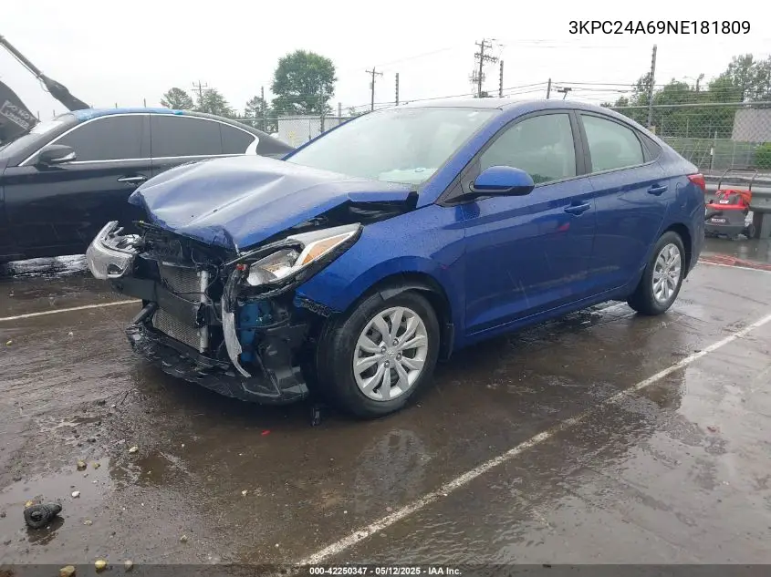 2022 Hyundai Accent Se VIN: 3KPC24A69NE181809 Lot: 42250347