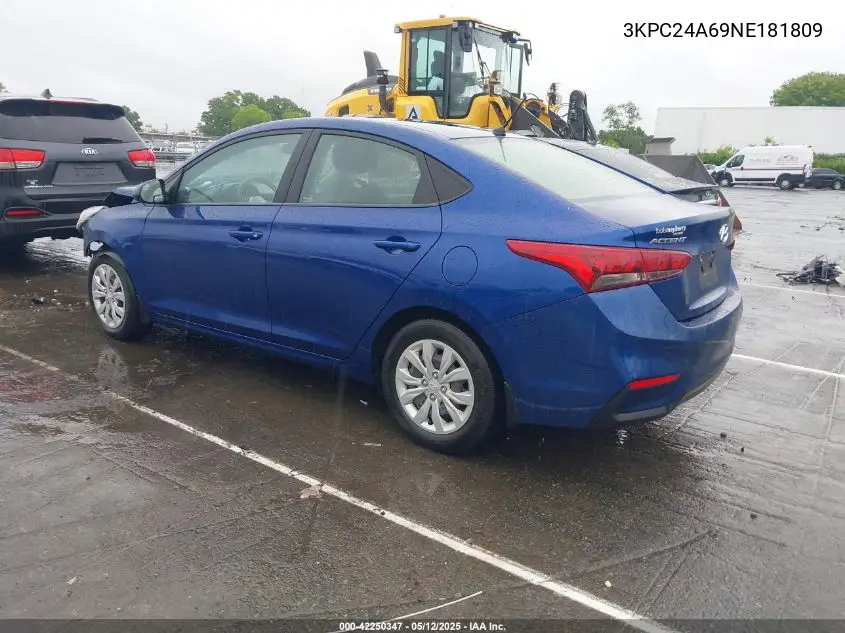 2022 Hyundai Accent Se VIN: 3KPC24A69NE181809 Lot: 42250347