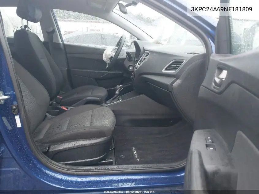 2022 Hyundai Accent Se VIN: 3KPC24A69NE181809 Lot: 42250347