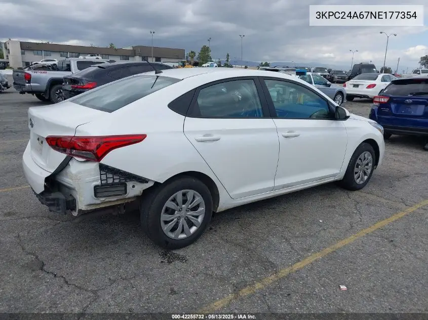 2022 Hyundai Accent Se VIN: 3KPC24A67NE177354 Lot: 42255732