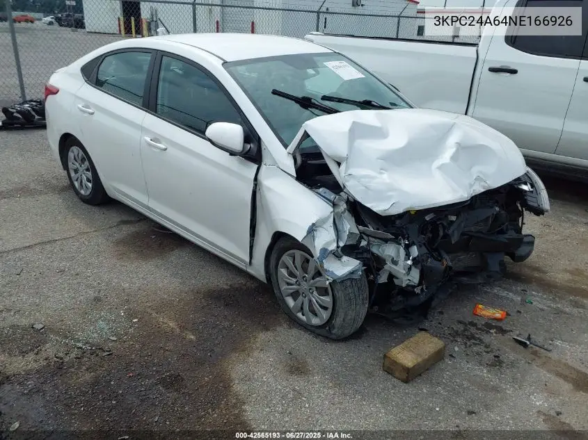 2022 Hyundai Accent Se VIN: 3KPC24A64NE166926 Lot: 42565193