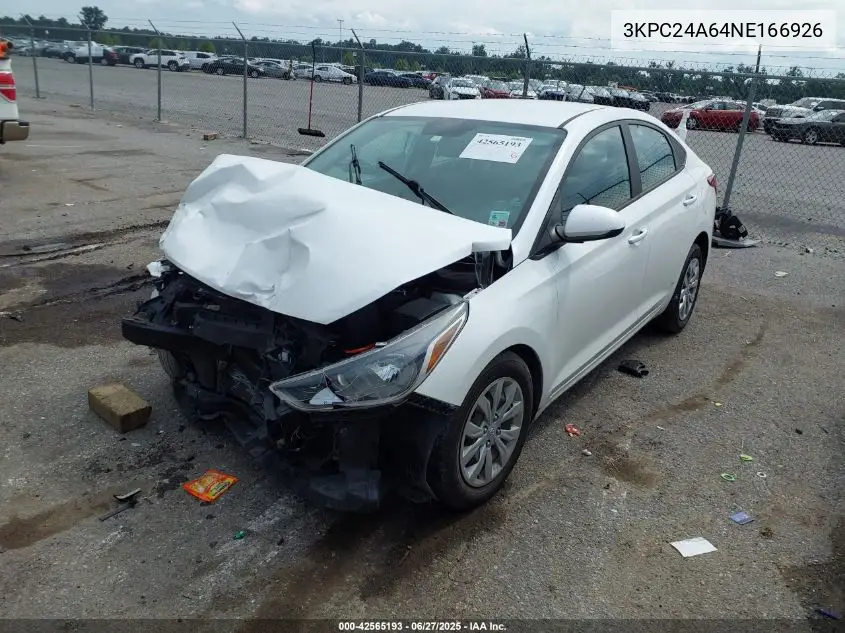 2022 Hyundai Accent Se VIN: 3KPC24A64NE166926 Lot: 42565193