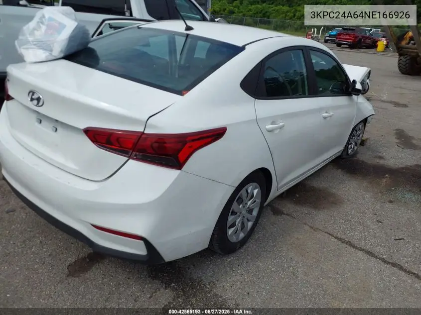 2022 Hyundai Accent Se VIN: 3KPC24A64NE166926 Lot: 42565193