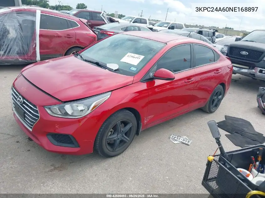 2022 Hyundai Accent Se VIN: 3KPC24A60NE168897 Lot: 42586493
