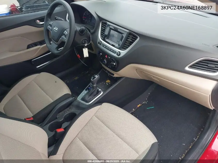 2022 Hyundai Accent Se VIN: 3KPC24A60NE168897 Lot: 42586493