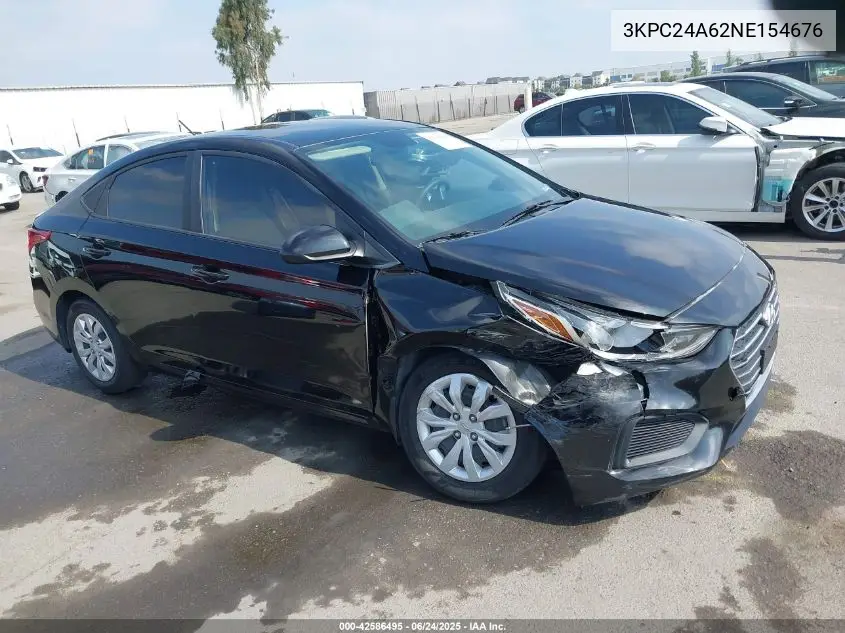 2022 Hyundai Accent Se VIN: 3KPC24A62NE154676 Lot: 42586495