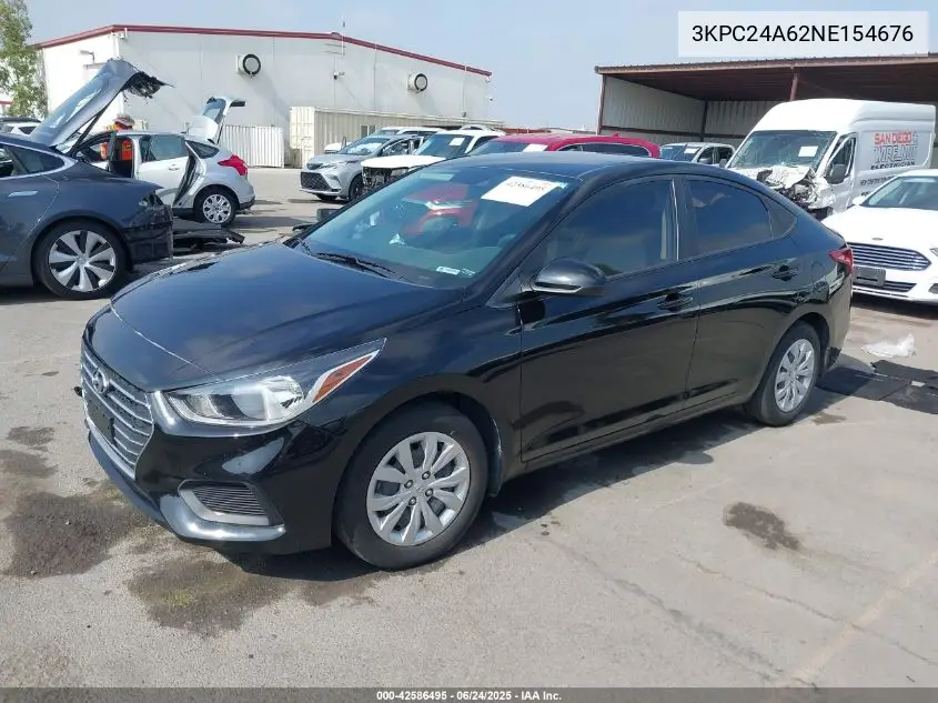 2022 Hyundai Accent Se VIN: 3KPC24A62NE154676 Lot: 42586495
