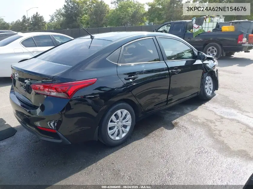2022 Hyundai Accent Se VIN: 3KPC24A62NE154676 Lot: 42586495