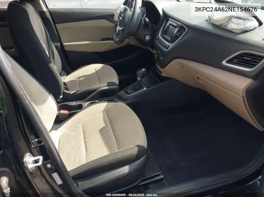 2022 Hyundai Accent Se VIN: 3KPC24A62NE154676 Lot: 42586495