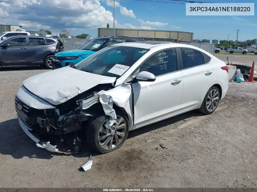 2022 Hyundai Accent Limited VIN: 3KPC34A61NE188220 Lot: 42604541