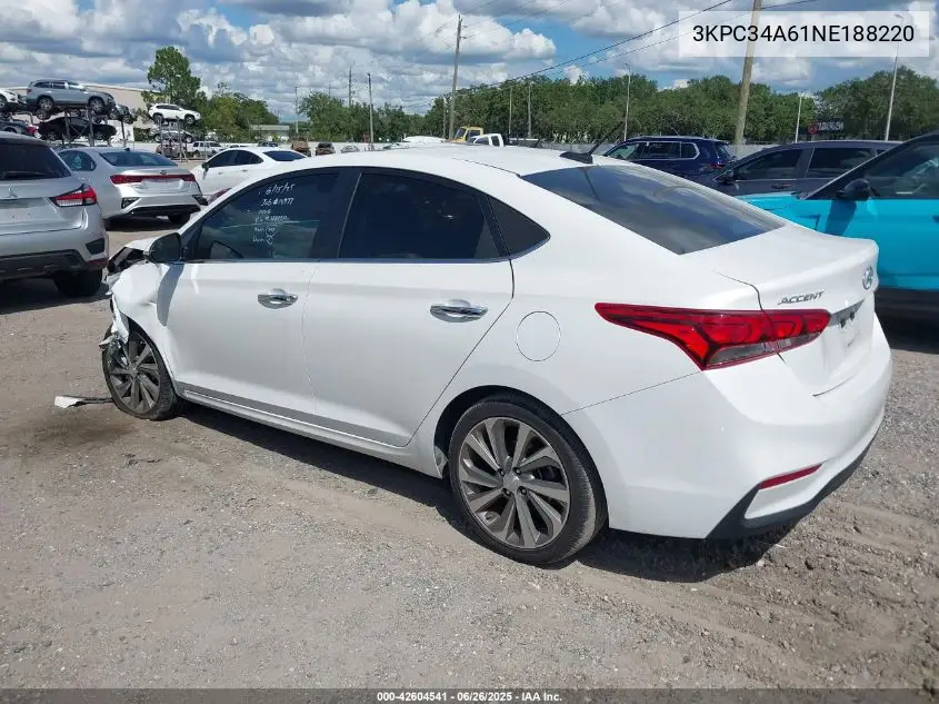 2022 Hyundai Accent Limited VIN: 3KPC34A61NE188220 Lot: 42604541