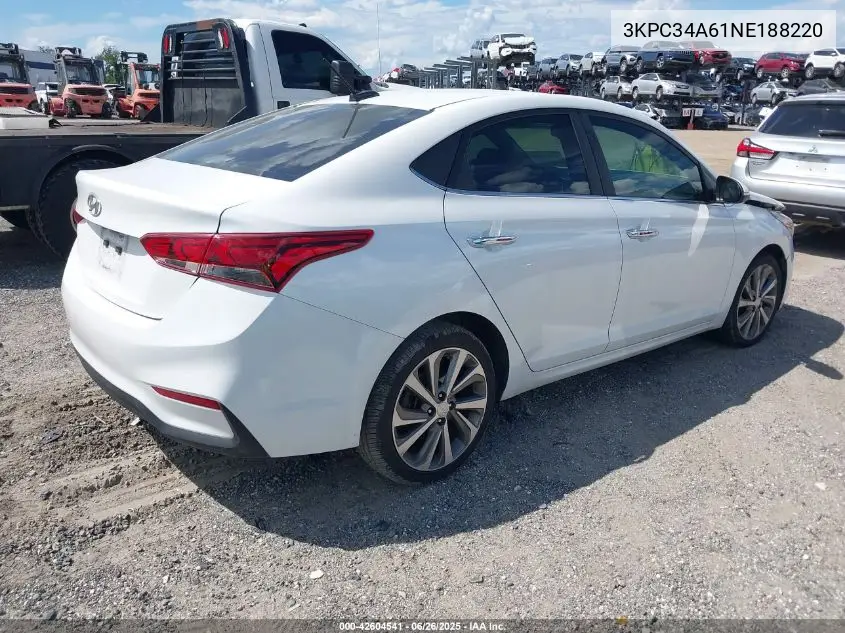2022 Hyundai Accent Limited VIN: 3KPC34A61NE188220 Lot: 42604541