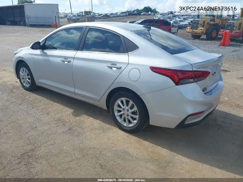 2022 Hyundai Accent Sel VIN: 3KPC24A62NE173616 Lot: 42626475