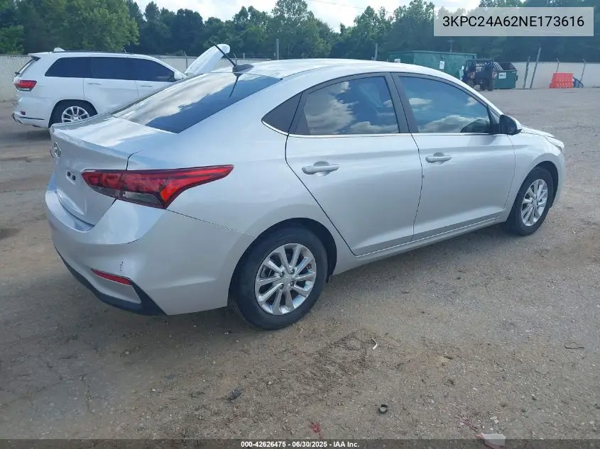 2022 Hyundai Accent Sel VIN: 3KPC24A62NE173616 Lot: 42626475