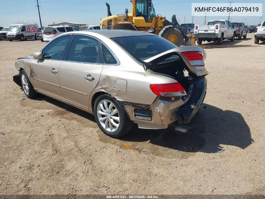 2006 Hyundai Azera Limited/Se VIN: KMHFC46F86A079419 Lot: 42531221