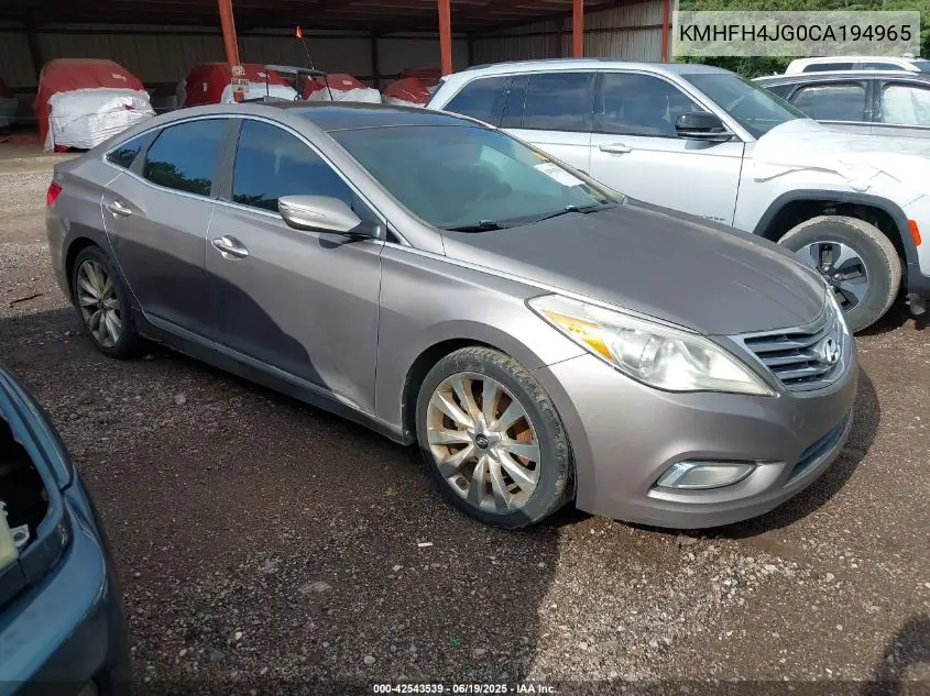 2012 Hyundai Azera VIN: KMHFH4JG0CA194965 Lot: 42543539