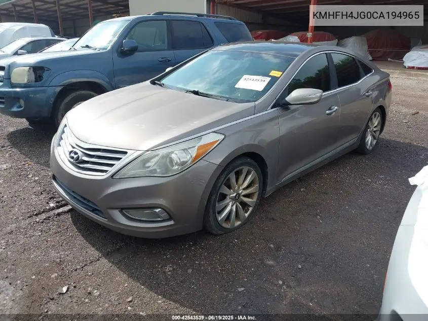 2012 Hyundai Azera VIN: KMHFH4JG0CA194965 Lot: 42543539